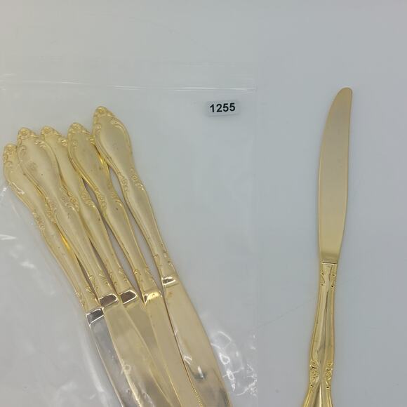 Set of 6 Dinner Knifes Gold Tone With Monogram C Hollywood - Picture 12 of 15
